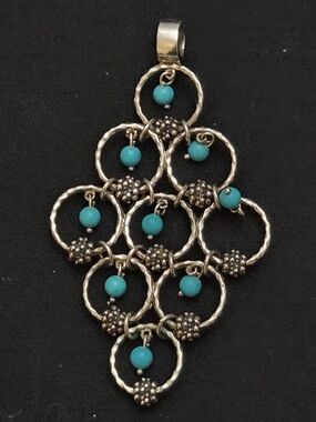 Michael Dawkins Sterling Silver Turquoise Circle Granulation Enhancer Pendant